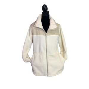Columbia‎ Womens L Fleece Jacket Cream Full Zip Sherpa Collar Gorpcore Hiking